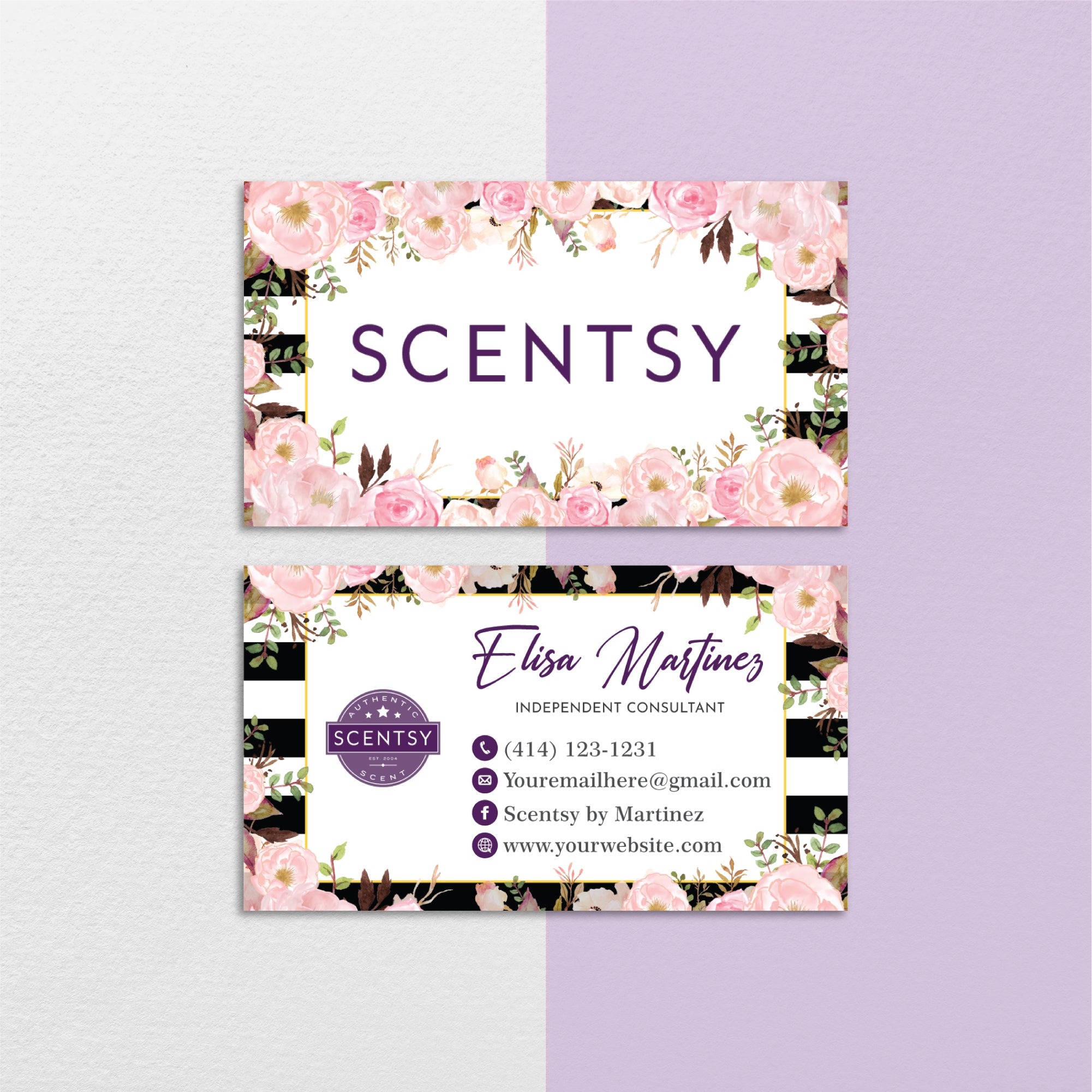 Pink Flowers Scentsy Business Card, Personalized Scentsy Business Cards SS18