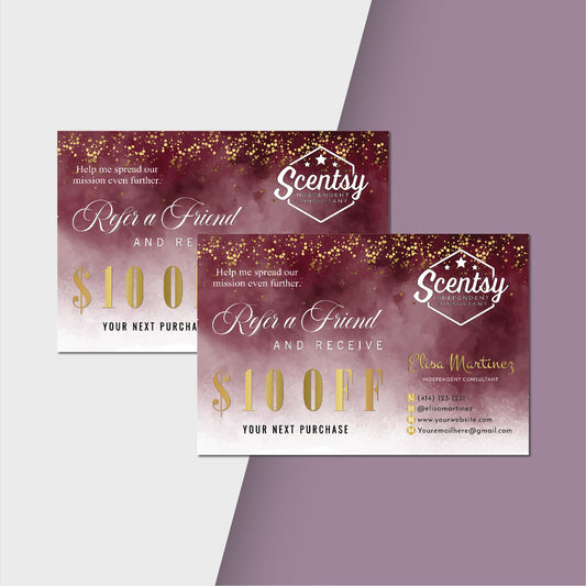 Glitter Gold Scentsy Refer A Friend Cards, Personalized Scentsy Business Cards SS26