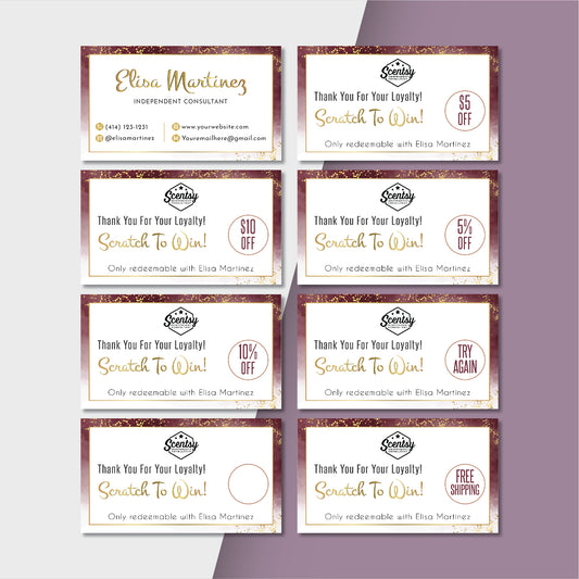 Glitter Gold Scentsy Scratch To Win Card, Personalized Scentsy Business Cards SS26