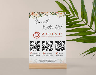 Floral Modern Monat Social Sign Card, QR Code Card, Personalized Monat Business Cards MN211