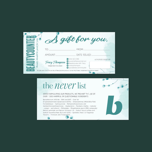 Blue Tree Watercolor Beautycounter Gift Certificate, Personalized Beautycounter Business Cards BC42