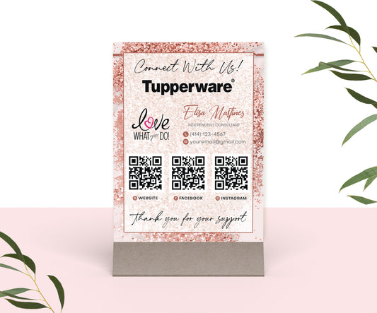 Glitter Printable Tupperware Marketing Social Sign QR Code, Tupperware Business Card TW20