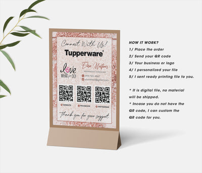 Glitter Printable Tupperware Marketing Social Sign QR Code, Tupperware Business Card TW20