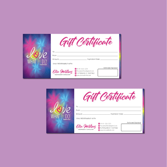 Tupperware Gift Certificate Cards, Personalized Tupperware Business Cards TW04