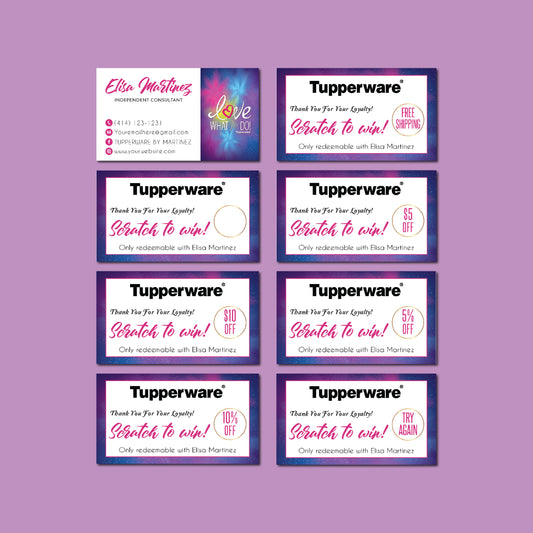 Tupperware Scratch To Win Card, Personalized Tupperware Business Cards TW04