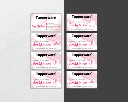 Pink Elegant Style Tupperware Scratch To Win Card, Personalized Tupperware Business Cards TW08
