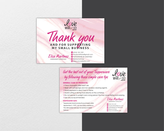 Pink Elegant Style Tupperware Thank Care Cards, Personalized Tupperware Business Cards TW08