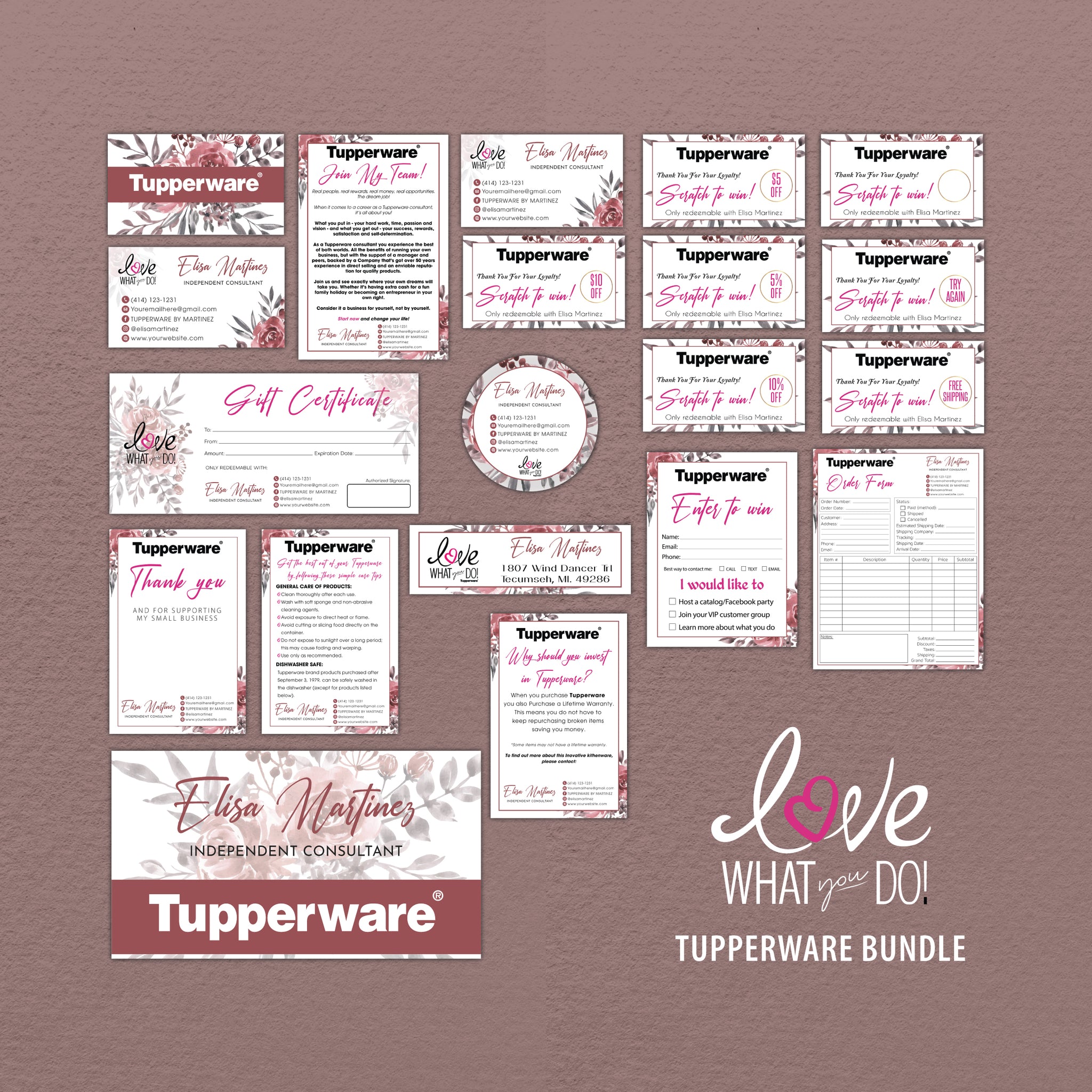 Tupperware Marketing Bundle, Personalized Tupperware Full Kit Business Cards TW12