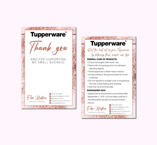 Glitter Printable Tupperware Marketing Thanks Care Cards, Tupperware Business Card TW20