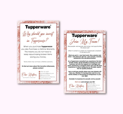 Glitter Printable Tupperware Marketing Bundle, Personalized Tupperware Full Kit Business Cards TW20