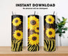 20 oz & 30 oz Skinny Tumbler Sublimation Designs, Sunflower Wrap Template, Gold Glitter Zebra Sunflower Tumbler - PNG Digital Download