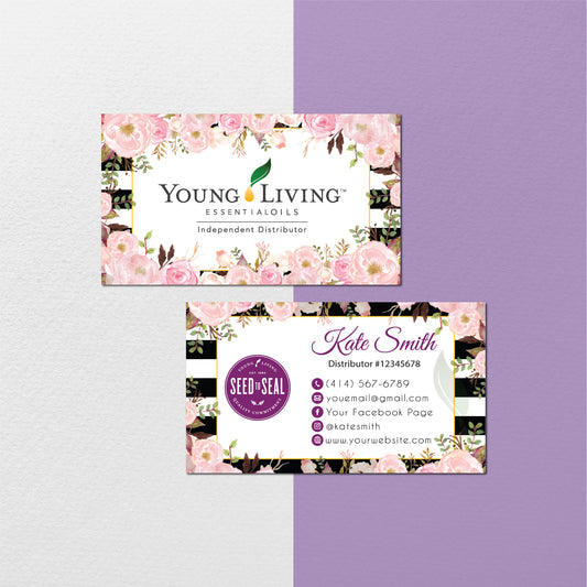Colorfull Flowers Young Living Business Card, Personalized Young Living Business Cards YL53