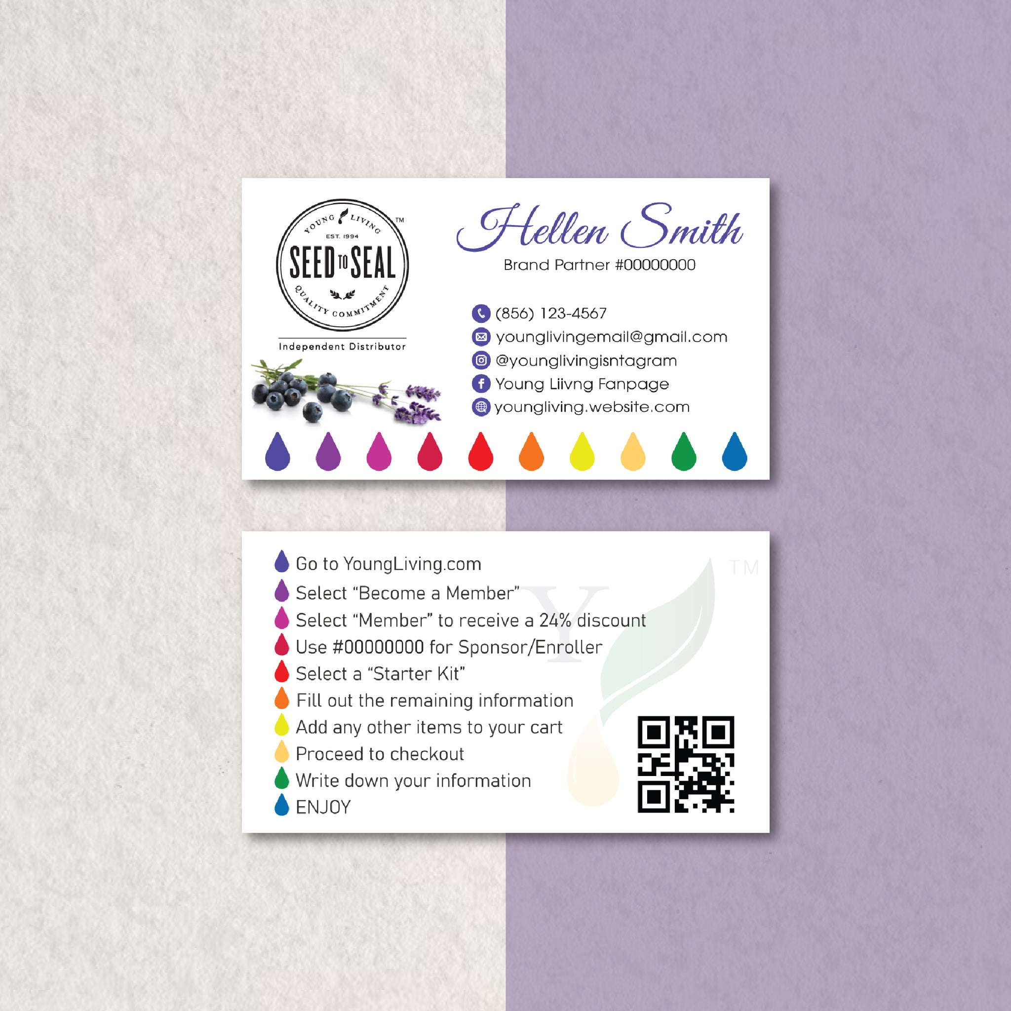 Young Living Business Card, Personalized Young Living Business Cards YL19