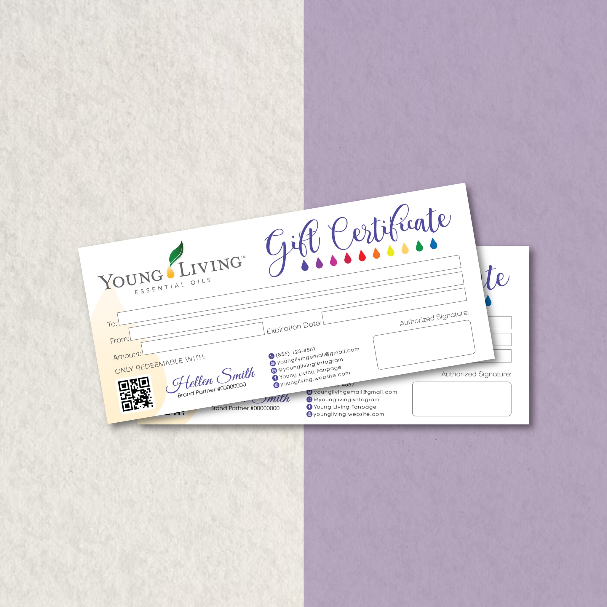 Personalized Young Living Gift Certificate Cards, Young Living Business Card YL19