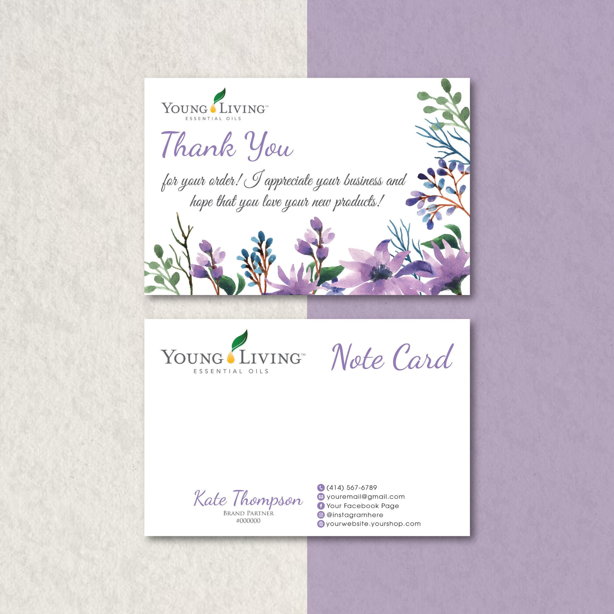 Personalized Young Living Thank - Note Card, Young Living Business Card YL72