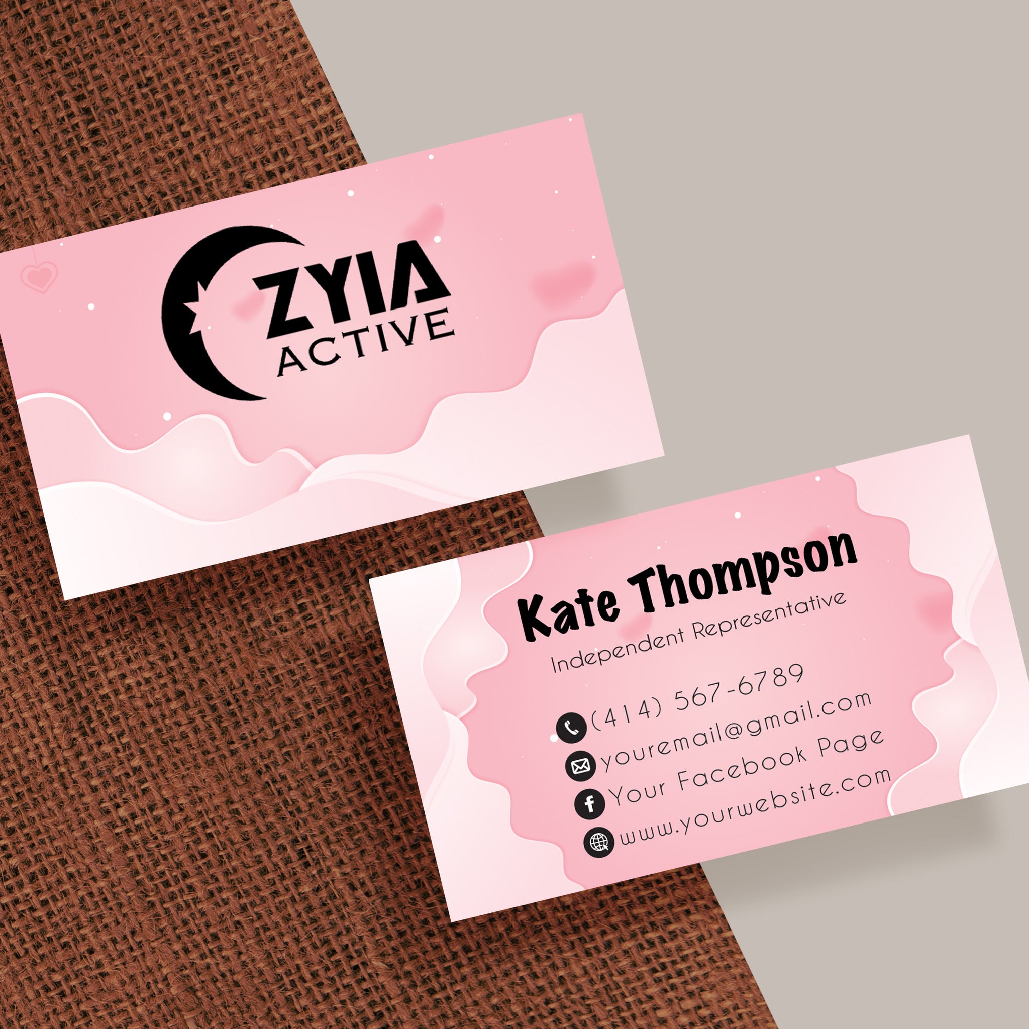 Pink Cloudy Girly Zyia Business Card, Pink Style Personalized Zyia Active Cards ZA01