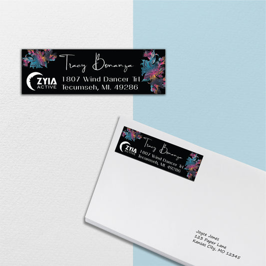 Black Luxury Zyia Address Label Card, Personalized Zyia Active Cards Custom QR Code ZA05