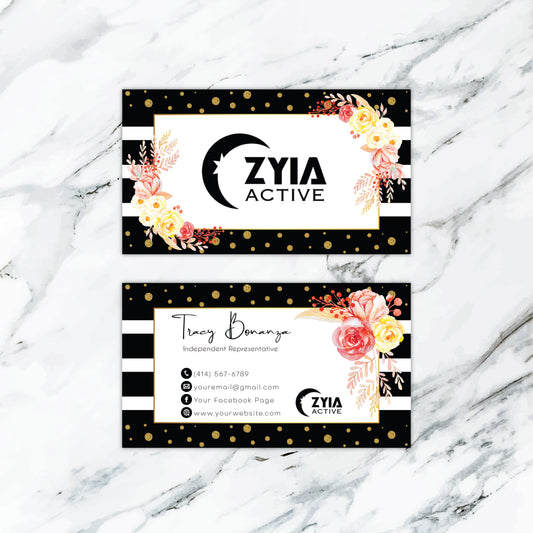 Black Floral Zyia Business Card, Luxury Zyia Cards, Style Personalized Zyia Active Cards ZA06