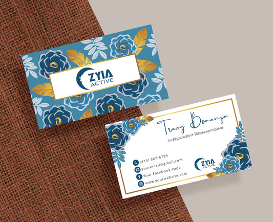 Blue Flower Zyia Business Card, Luxury Zyia Cards, Style Personalized Zyia Active Cards ZA07