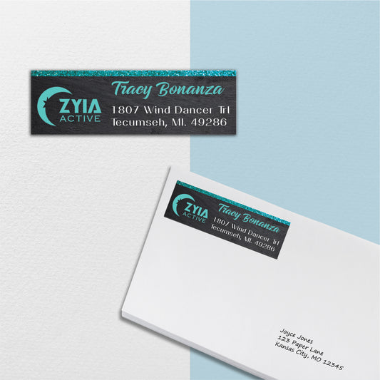 Blue Glitter Zyia Address Label Card, Personalized Zyia Active Cards Custom QR Code ZA09