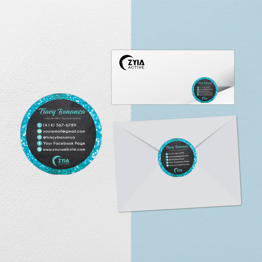 Blue Glitter Zyia Stickers Card, Personalized Zyia Active Cards Custom QR Code ZA09