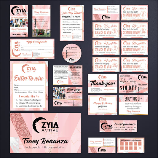 Pink Luxury ZYIA Marketing Bundle, Zyia Active Business Cards, Active Business Cards ZA13