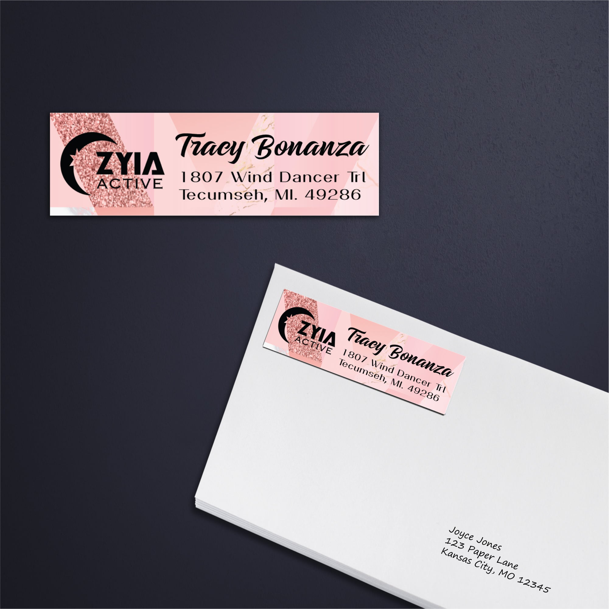 Pink Luxury Zyia Address Label Card, Personalized Zyia Active Cards Custom QR Code ZA13