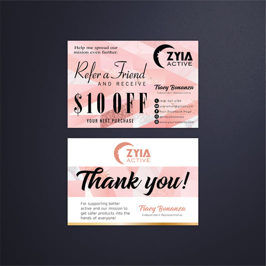 Pink Luxury Zyia Referal Card, Personalized Zyia Active Cards Custom QR Code ZA13