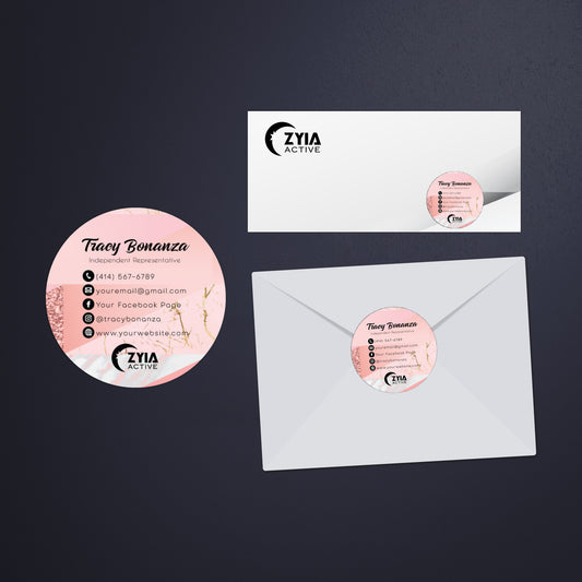 Pink Luxury Zyia Stickers Card, Personalized Zyia Active Cards Custom QR Code ZA13