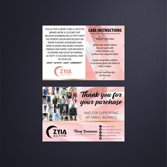 Luxury Zyia Thank Care Card, Pink Personalized Zyia Active Cards Custom QR Code ZA13