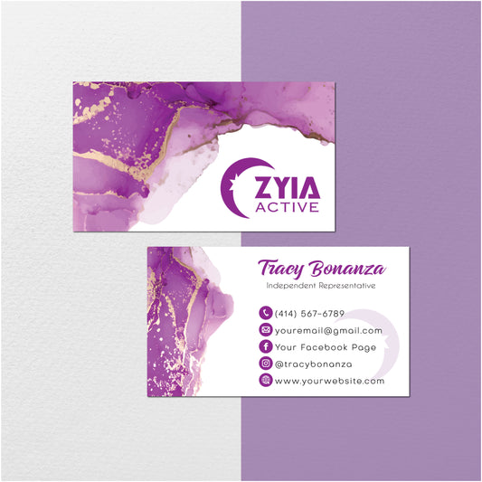 Purple Marble Style Zyia QR Code Business Card, Modern Personalized Zyia Active Cards ZA15