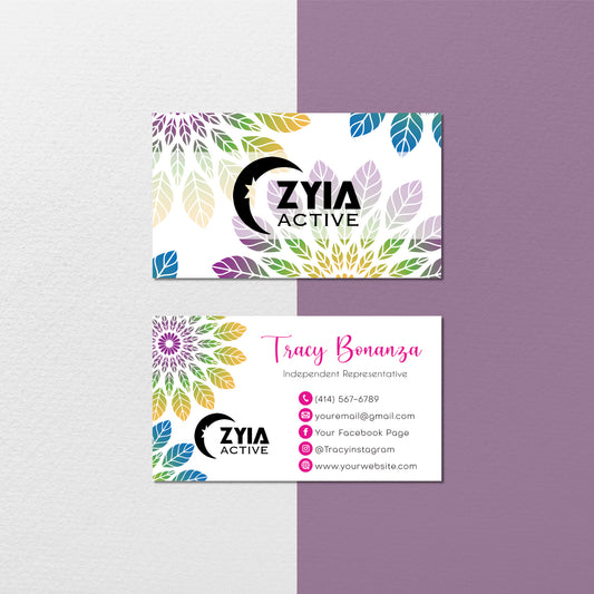 Flower Pattern Zyia Business Card, Personalized Zyia Active Cards Custom QR Code ZA18