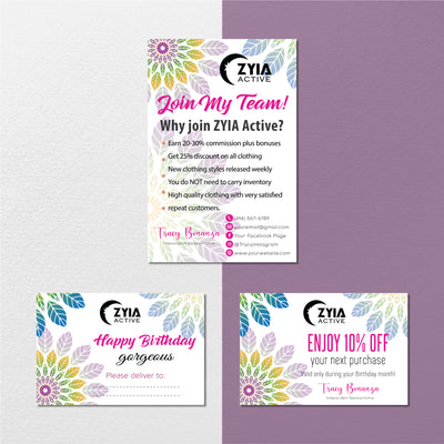 Flower Pattern ZYIA Marketing Bundle, Zyia Active Business Cards, Active Business Cards ZA18