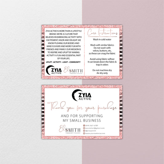 Black Glitter Pink Zyia Thank Care Card, Personalized Zyia Active Cards Custom QR Code ZA19