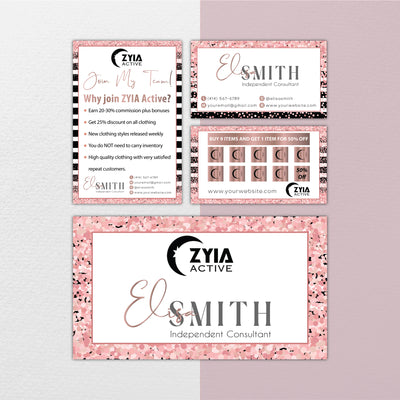 Black Glitter Pink ZYIA Marketing Bundle, Zyia Active Business Cards, Active Business Cards ZA19