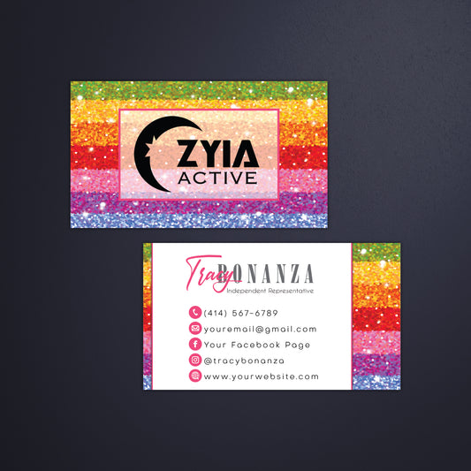 Rainbow Glitter Zyia Business Card, Personalized Zyia Active Cards Custom QR Code ZA21