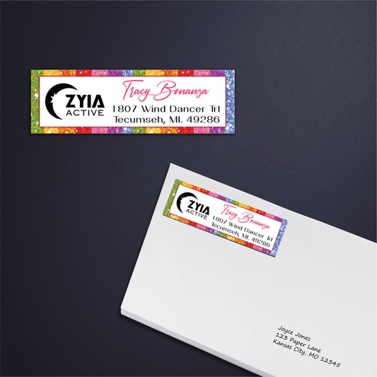 Rainbow Glitter Zyia Address Label Card, Personalized Zyia Active Cards Custom QR Code ZA21