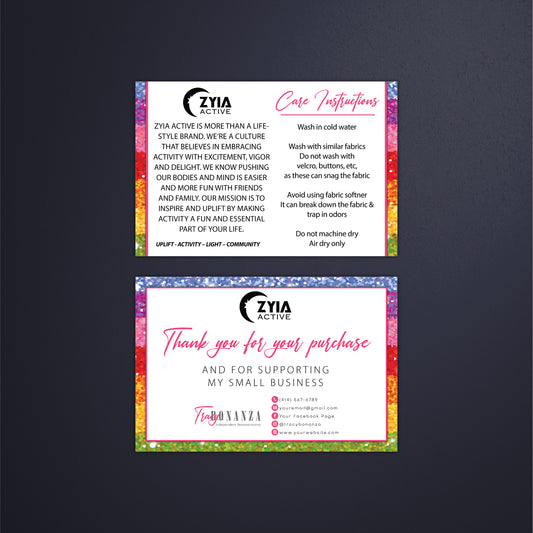 Rainbow Glitter Zyia Thank Care Card, Personalized Zyia Active Cards Custom QR Code ZA21