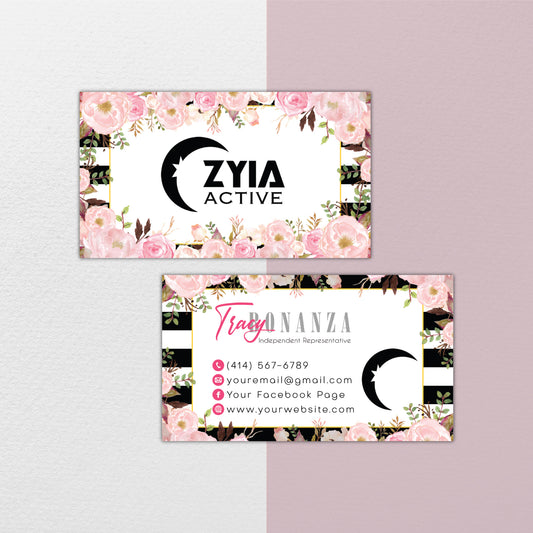 Pink Flower Zyia Business Card, Personalized Zyia Active Cards Custom QR Code ZA22