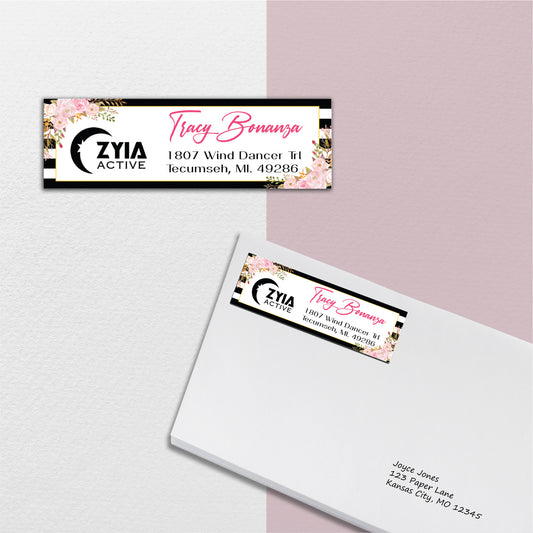 Pink Flower Zyia Address Label Card, Personalized Zyia Active Cards Custom QR Code ZA22
