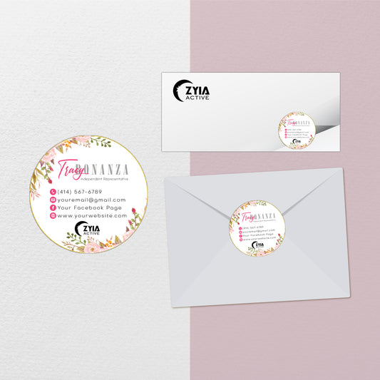 Pink Flower Zyia Stickers Card, Personalized Zyia Active Cards Custom QR Code ZA22