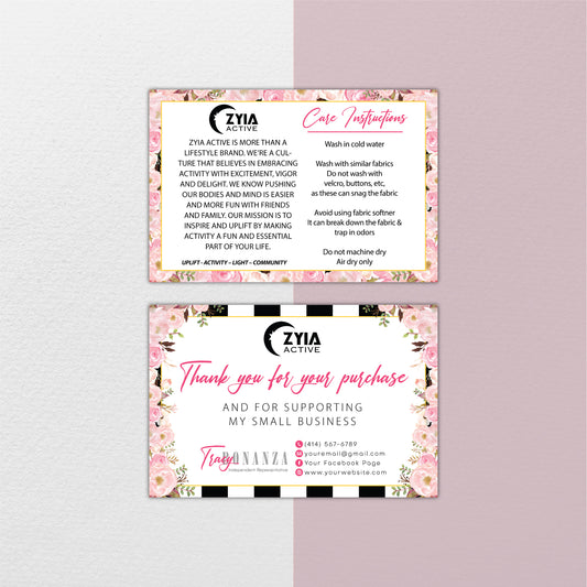 Pink Flower Zyia Thank Care Card, Personalized Zyia Active Cards Custom QR Code ZA22
