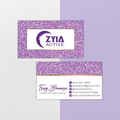 Purple Glitter ZYIA Marketing Bundle, Zyia Active Business Cards, Active Business Cards ZA24