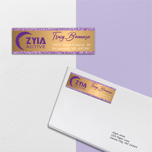 Purple Glitter Zyia Address Label Card, Personalized Zyia Active Cards Custom QR Code ZA24