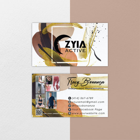 Modern Abstract Zyia Business Card, Personalized Zyia Active Cards Custom QR Code ZA25