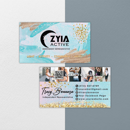 Watercolor Zyia Business Card, Personalized Zyia Active Cards, Printable Zyia QR Code Card ZA26
