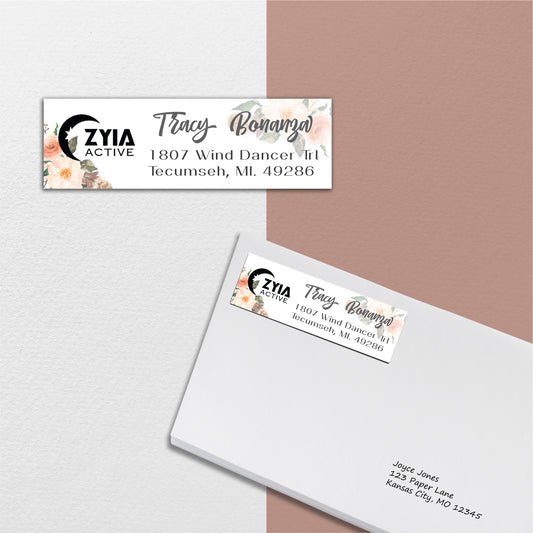 Floral Zyia Address Label Card, Personalized Zyia Active Cards Custom QR Code ZA37