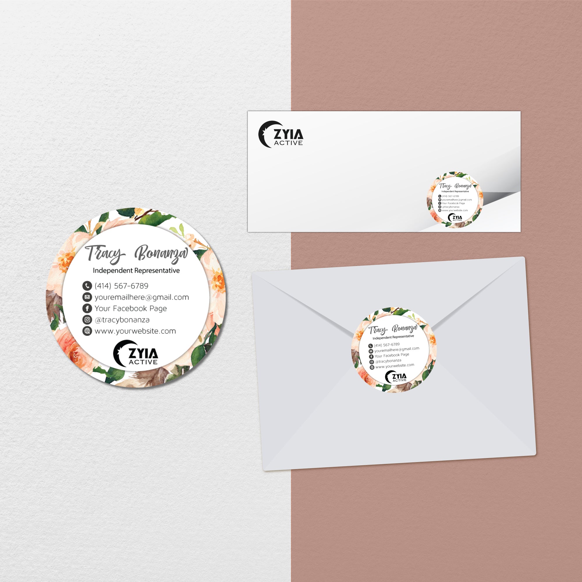 Floral Zyia Stickers Card, Personalized Zyia Active Cards Custom QR Code ZA37