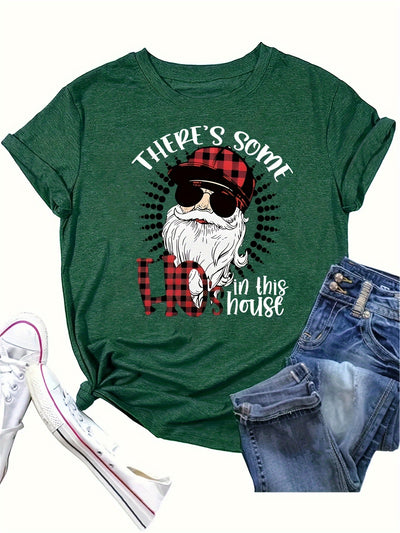 This stylish crew neck t-shirt is made with a festive Christmas Santa print, making it a must-have for your spring/summer wardrobe. Made from a soft and lightweight fabric, this casual short sleeve is perfect for any occasion.