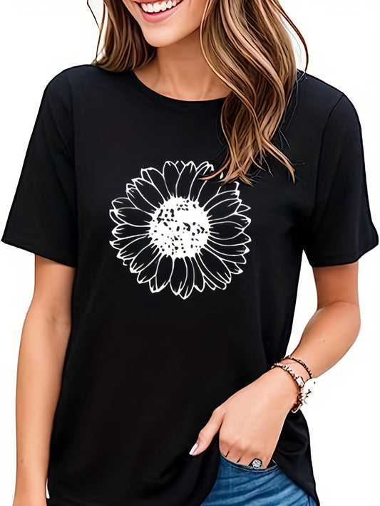 Introducing Sunflower Bliss: The perfect t-shirt for stylish and comfortable summer wear. Made with a soft and breathable fabric, this crew neck short-sleeve shirt is adorned with a beautiful sunflower design. Stay cool and fashionable this summer with Sunflower Bliss!